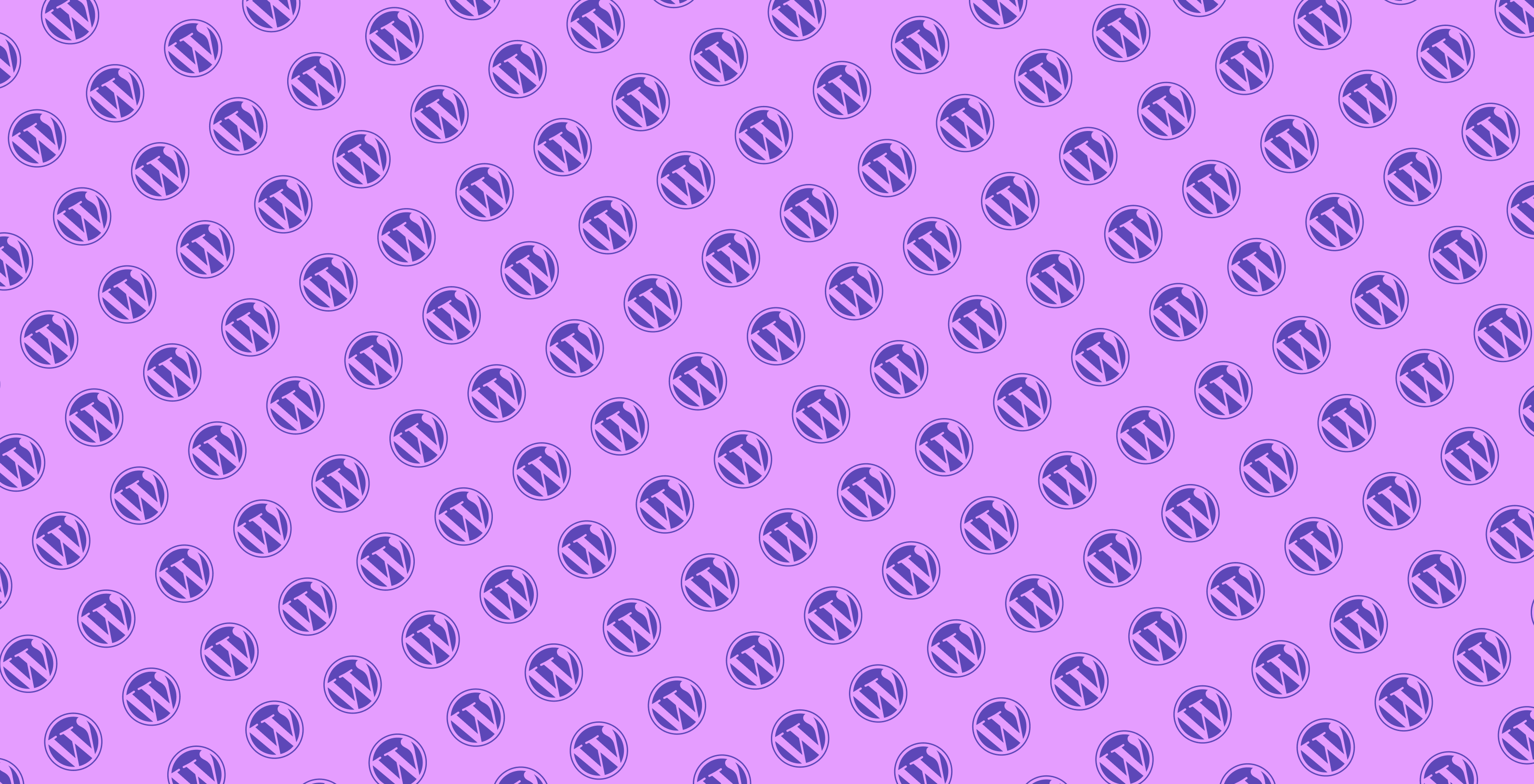 Repeating WordPress logo in blue on a pink background